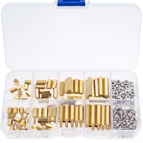 M2.5 Male Female Hex Brass Spacer Standoff Screw Nut Assortment Kit 180pcs with Hexagonal Standoffs Screws and Nuts for Electronics Motherboard and Industrial Equipment Storage Box Included