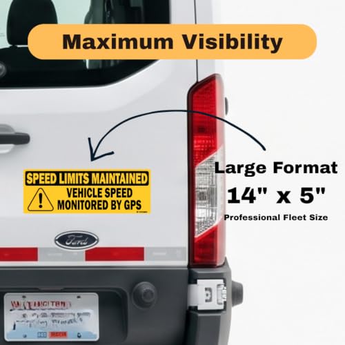 Image of TOTOMO Oversized Vehicle Speed Monitored by GPS Safety Sticker, Speed Limit Maintained, 2-Pack, Large 14 inch x 5 inch Reflective Warning Decal for Fleet Vehicles, Trucks, Vans & Commercial Vehicles