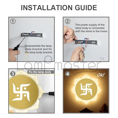 Image of Metal, Acrylic Flower - Shaped Swastik Wall Light, Dual L.E.D. Light (White & Warm White),Decorative Light for Home Decor,Ideal for Pooja Room, Bedroom, Living Room, Temple, Home & Office