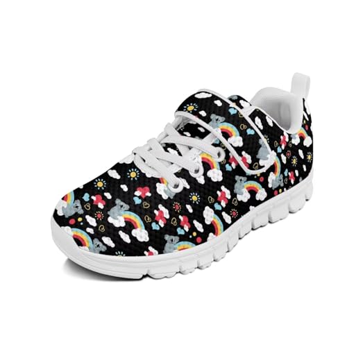 Boys Sneakers Kids Running Shoes Girls Mesh Fitness Shoe Indoor Training Sneaker Lightweight Outdoor Sports Athletic Tennis Shoes for Little Kid/Big Kid Koala Rainbow Pattern（White Sole）