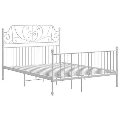 vidaXL Bettgestell Metallbett Schlafzimmer Bett Doppelbett Schlafzimmermöbel Bettrahmen Lattenrost Pulverbeschichtetes Metall Weiß 140x200cm