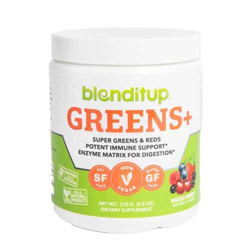BlenditUp Greens + Mix-in Smoothies, Drinks, & Recipes | Super Greens & Reds | Potent Immune Support | Enzyme Matrix for Digestion | 270 G (9.5 OZ)