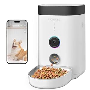 DOGNESS Comedero Gato Automatico con Cámara, 1080P HD Vídeo Dispensador Comida Gatos con Visión Nocturna, 2.4G + 5G WiFi Comedero Perro Automatico, Control por Aplicación, Programa de Alimentación