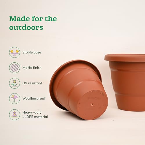Image of UGAOO Cosmos Flower Pots - 10 Inch, Set of 3 | Terracotta Color, Round, Heavy-Duty, UV-Resistant Plastic Pots for Balcony, Terrace & Outdoor Garden