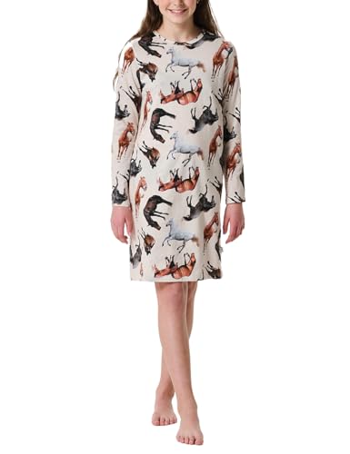 Schiesser Mädchen Langarm-Horse World Nachthemd, Off-White_181898, 128