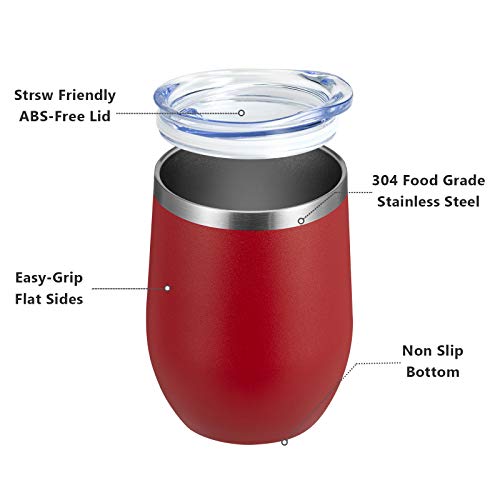 Meway Stemless 12Oz Wine Tumbler Glasses With Lid -Insulated Double Wall Vacuum Stainless Steel Travel Tumbler With Straw,Gift For Woman Under 10 Dollars (Red,1) #TOP6
