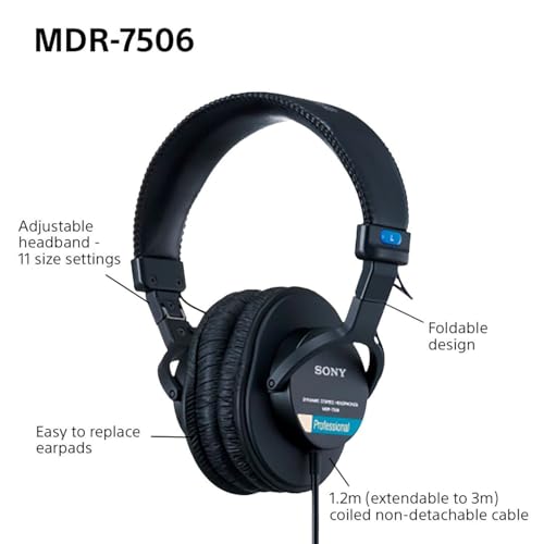 Sony Fone de ouvido MDR-7506 com fio, preto glide