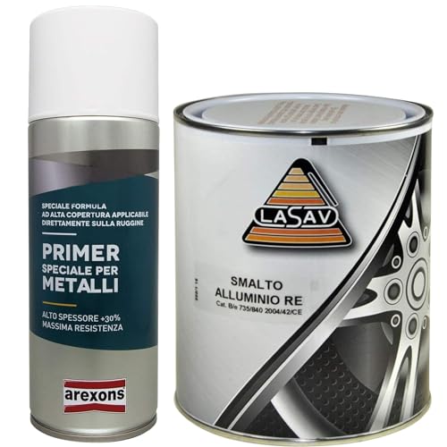 MASTERBRICO Kit Esmalte para Llantas 750 ml + Fondo Relleno Especial Metales 400 ml - Solución Completa para Reparaciones, Primer y Acabado de Llantas