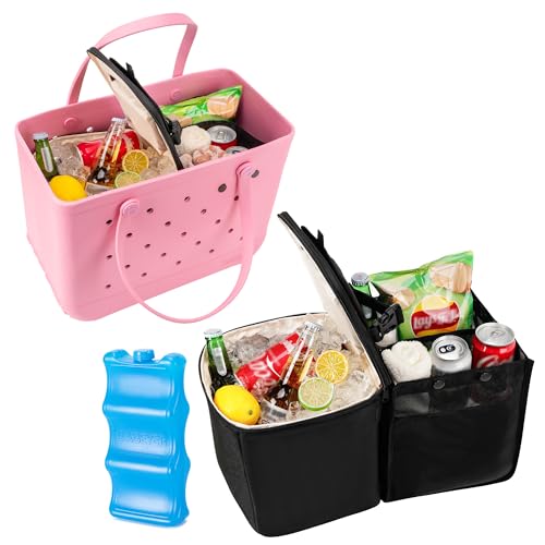 XL Bogg Bag Cooler Organizer Insert with Ice Pack Dry-Wet Separate Purse Bags Insert with Bogg Bags Accessories Organizer Mesh Bag & Leakproof Insulated Cooler for Camping Beach Picnic Road Trips