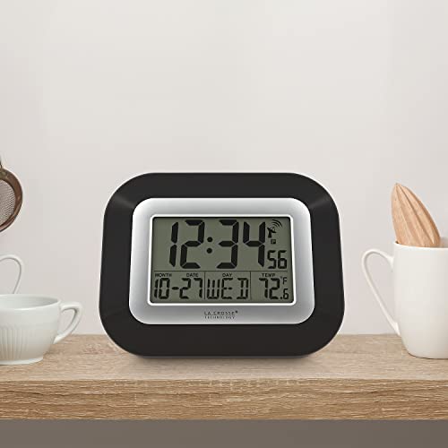 Relógio de parede digital atômico La Crosse Technology com temperatura interna, preto, 21 cm (WT-800