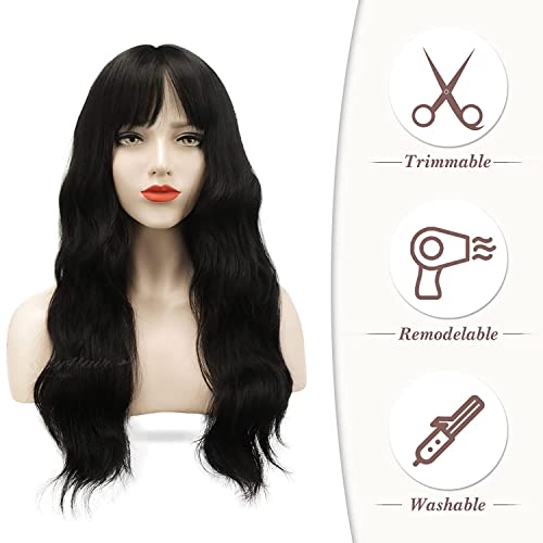 Image of SkyHair Premium Japanese Kanekalon Synthetic Technology Hair Wig for Women with Natural-Looking Bangs - Undetectable, Realistic, Full Head Wig for Daily Use, Chemo, Volume & Length (Matte Black, 26 Inches)
