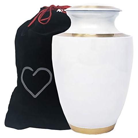 Modern Pearl White Cremation Urn - White with Bronze Accents, Adult Cremation Urn Cover