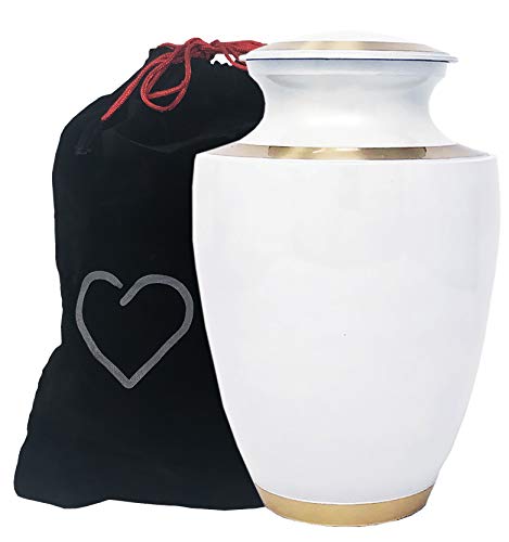 Modern Pearl White Cremation Urn - White with Bronze Accents, Adult Cremation Urn