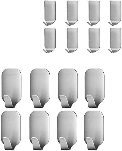 Belursus Adhesive Hooks Heavy Duty Wall Hooks Stainless Steel Ultra Strong Waterproof Hanger for Robe Coat Towel Keys Bags Home Kitchen Bathroom (Set of 16)