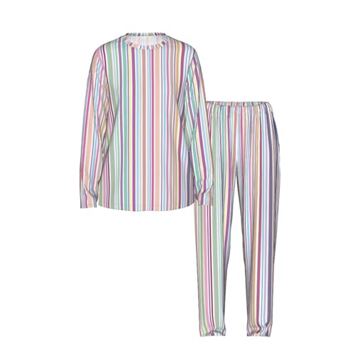 Pyjama manches longues femme doux ensemble nuit extensible rayures - 5