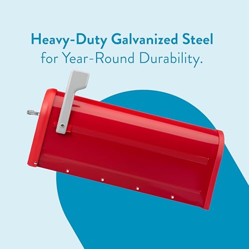 Image of Architectural Mailboxes Chadwick Post Mount Mailbox, Red, Medium | Galvanized steel build for outside with weather-resistant build and rust-resistant powder-coat finish. USPS approved.
