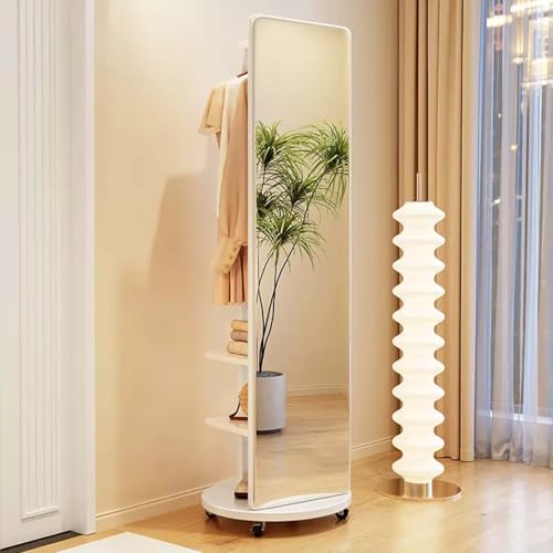 Espejo giratorio de longitud completa con perchero y ruedas, mueble multifuncional para sala de estar, dormitorio y guardarropa