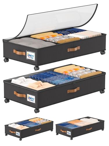 ZHITTHOME 2Pack Under Bed Storage with Wheels, 58L XXL Under Bed Shoe Storage Containers, Clothes Organizer & Bedroom Furniture Organizers,Foldable Home Storage Bins for Bedroom Organization - Classic