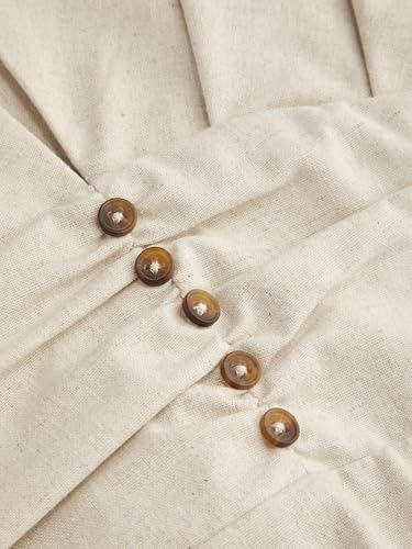 CIDER Dresses for Women Linen Blend V Neck Ruffle Ruched Midi Dress Solid Regular Fit Mid Waist Fall Dress2