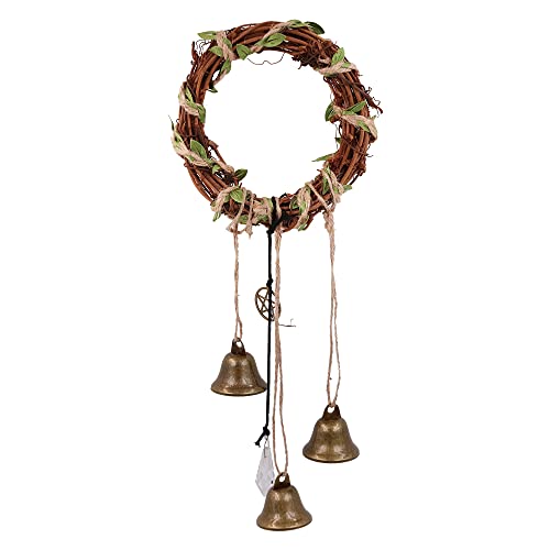 WANGCL Cloches de sorcière pour la protection de la maison - Couronne faite à la main avec pentagramme et cloche en laiton