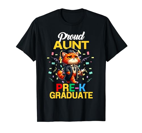 Proud Aunt Pre-k Graduate 2024 Simpatico Gatto Laurea prescolare Maglietta