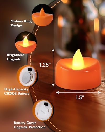 Image of merrynights Halloween Flameless Candles, 12-Pack Orange Tea Lights Candles Battery Operated, LED Pumpkin Lights Flickering, Electric Fake Tealight Candles, 1.5'' D X 1.25'' H