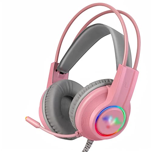 IHIPPO Gaming Headset Gaming Headset 7.1 Virtual Surround Sound 50mm Unit RGB Dynamic Breathing Light Headphone with Mic for PC Laptop (Color : Pink, Size : One Size)