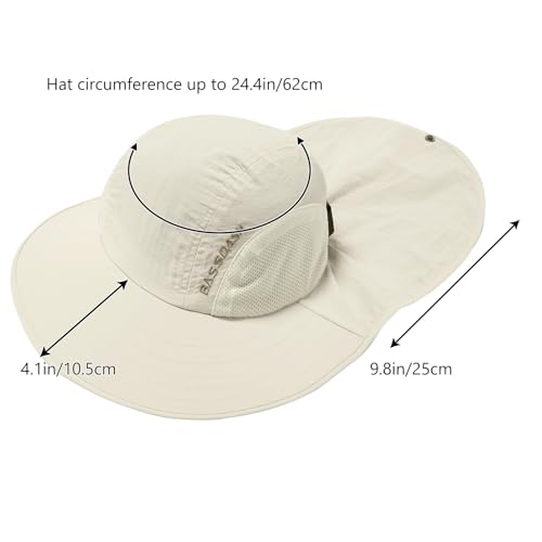 Image of BASSDASH UPF 50+ Unisex Water Resistant Wide Brim Sun Hat with Large Neck Flap Ponytail Fishing Hat for Men Women