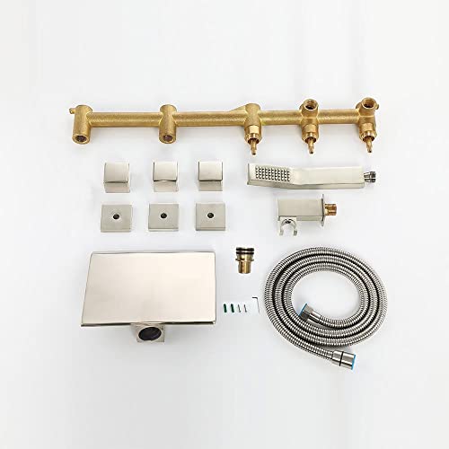 Jiayoujia Waterfall Wall Mounted Tub Faucet With Hand Shower Brushed Nickel Bathroom Wall Bathtub Filler Faucet Stainless Steel Hand Sprayer Included #TOP7