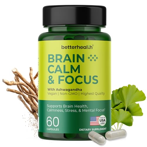 Brain Health Supplement for Memory, Focus & Calm, Cognitive Support with Ashwagandha, L-Theanine, Alpha GPC, Bacopa & Ginkgo, Daily Brain Support, 60 Capsules