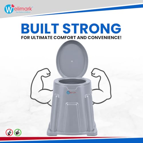 Image of Portable Indian to Western Toilet Converter | Commode Chair for Elderly & Disabled | Durable Plastic Bedside Toilet with Lid | 2 Year Warranty (Grey)