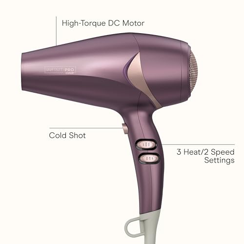 Image of Infiniti PRO CONAIR Style & Shine Hair Dryer with Diffuser and Concentrator, 1875W Style & Shine Blow Dryer with Tourmaline and Ionic Conditioning to Fight Frizz, 3 Heat & 2 Speed Settings, Purple