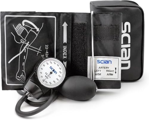 SCIAN Esfigmomanómetro Manual Aneroide, Tensiómetro de Brazo Manual Profesional, Brazalete Universal 22-42cm, para Uso Médico y Doméstico con Bolsa de Transporte (negro)