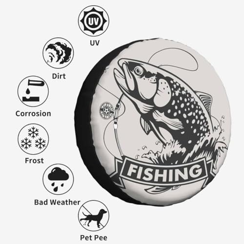 Image of Fishing Spare Tire Cover Bass Fish Rainbow Trout Hunting Catch Animal Art Sea Marine Polyester Universal Wheel Tire Cover for Trailer Camping Weatherproof for Rv SUV Truck Camper Travel 15 inch