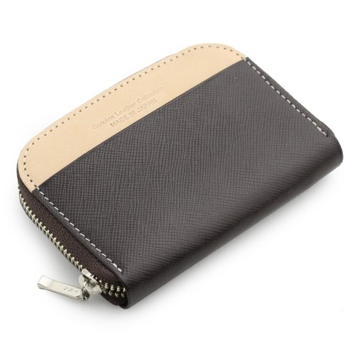 [アビエス] 日本製 本革 ラウンドファスナー小銭入れ プリズム（角シボ型押し牛革） チョコのサムネイル