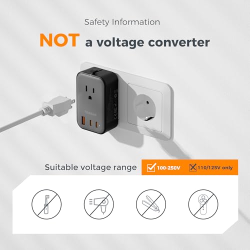 Image of TESSAN Travel Adapter 009, PD 20W Universal Power Adapter 2 USB C 1 USB A, Ultra Thin International Plug Adaptor Worldwide Outlet for US to European UK Italy Spain New Zealand (Type C G A I), 1 Pack