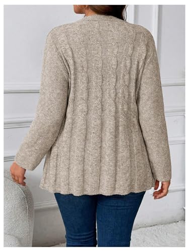 SHENHE Women's Plus Size Cable Knit Peplum Cardigan Button Down Crew Neck Soft Sweater Outerwear Coat3