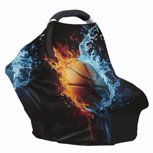 Image of Coldinair Basketball Fire Water Car Seat Cover for Babies Boys Girls,Nursing Cover,Soft Stretchy Infant Carseat Canopy,Shopping Cart /High Chair /Stroller Covers
