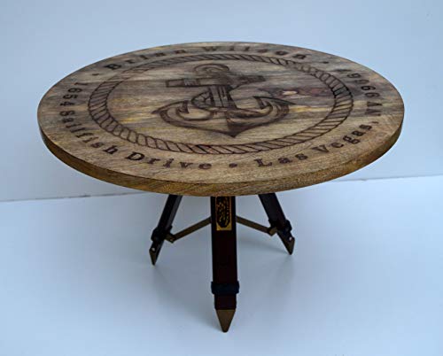 Designer Anchor Style Nautical Wooden Board Table Tripod Stand Coffee