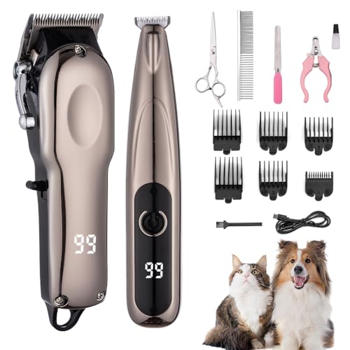 VCM Hair Clippers and Paw Trimmer for Pets Cordless Quiet Grooming Kit 2 in 1 for Cats Dogs Thick Hair Animals Horse Low Noise