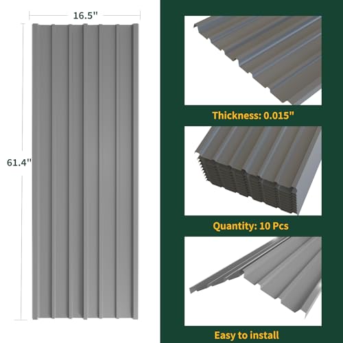 image for NeatiEase 10 Pcs Metal Roofing Panels, 5.1 Feet Corrugated Galvanized 