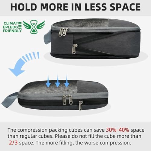 LSLCQW 6 Set Lightweight Compression Packing Cubes with Packing List, Anti-Tearing Expandable Organizer Bags for Travel, Black - image 3