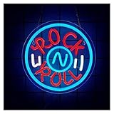 Hängende Kunst Leuchtreklamen "Rock Roll" Leuchtreklame USB-Dimmerschalter Für Wanddekoration, Musikbar, Live-Musik, Gesangsabend, Konzert, 35x35cm(Ice blue)