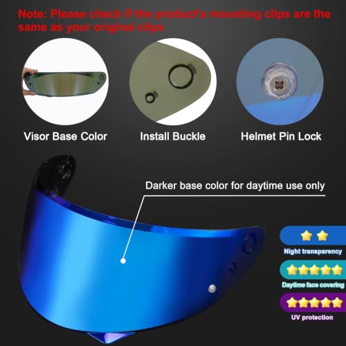 Image of PSLER Shatterproof Motorcycle Helmet Visor for HJ-34P C10,Deep Blue