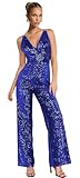 Zoghoo Royal Blue Formal Jumpsuits for Women Sequin One Piece Rompers Spaghetti Straps Wide Leg Pant Suits Size 12