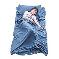 Xynovate Hüttenschlafsack aus Baumwolle, 2in1 Hüttenschlafsack Ultra leicht mit Reißverschluss, Dünner Reiseschlafsack, Schlafsack Inlett für Backpacking, Hostels und Berghütten,Blau