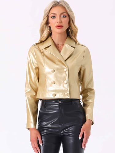 Allegra K Metallic Jacket for Women's Double Breasted Notch Lapel Disco Party Shiny Holographic Jackets4