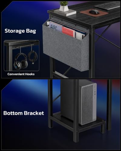 Image of Simple Deluxe L-Shaped Corner Desk with PC Stand, Storage Bag & Hooks - Reversible, Sturdy Steel Frame, Waterproof Top, 4 Colors (Black)