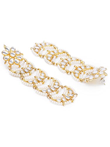 Image of Karatcart Gold Plated Pink Meena Lotus Design Kundan Dangler Earrings for Women (color may slightly vary due to photographic effect)