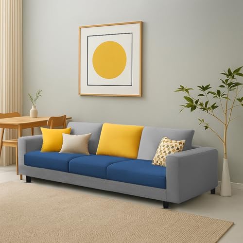 Image of Galib 3 Seater Sofa Set for Living Room (Blue Grey Fabric) Premium Fabric Sofa Set